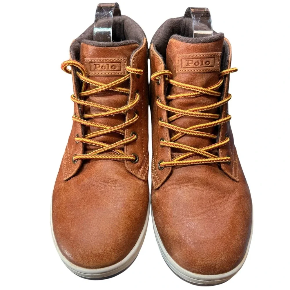 Polo Ralph Lauren Court Sneaker Boot Kids 5 Brown High Top Lace Up Sneakers
